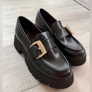 Zara Black chunky Loafers with Gold buckle